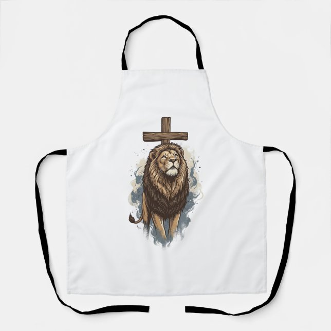Tablier Lion chrétien et croix vintage (Recto)