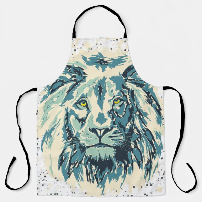 Tablier Lion | Dessin Lion coloré | Peinture rétro (Recto)