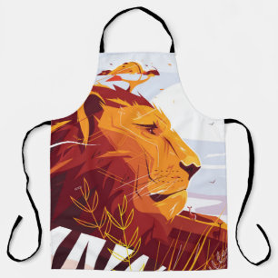 Tablier Lion majestueux en safari Roi des bêtes couché et