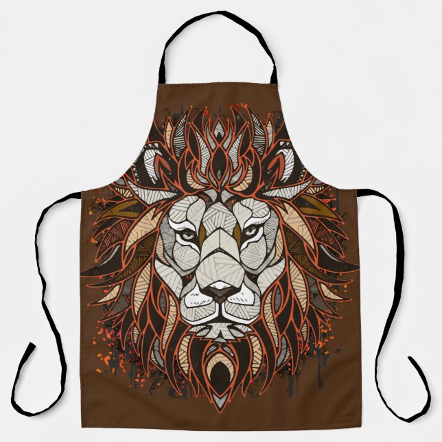 Tablier Lion polygone | Dessin coloré | Lion (Recto)