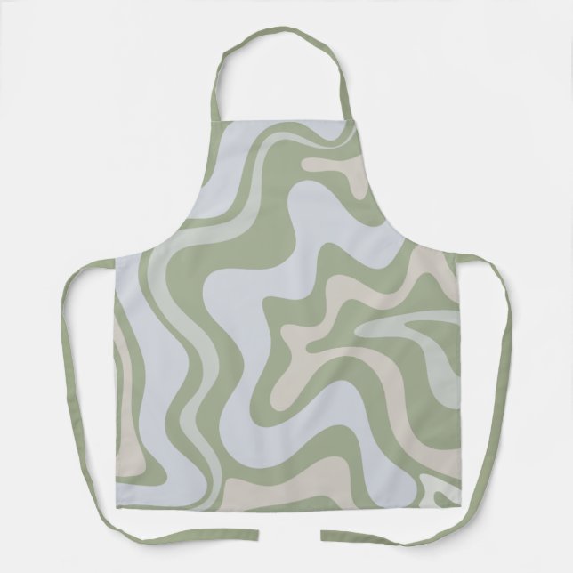 Tablier Liquid Swirl Retro Motif Abstrait Sage Green (Recto)