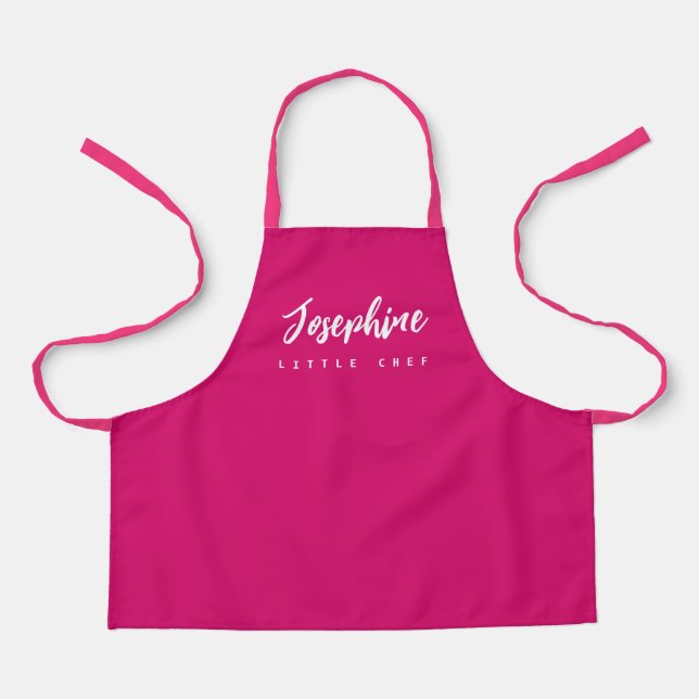 Tablier Little Chef Script Name Simple personnalisé rose (Recto)