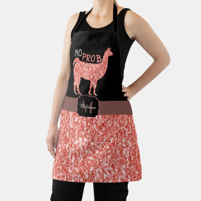 Tablier Llama Monogramme pailleté corail rose Pas De Probl (Insitu)