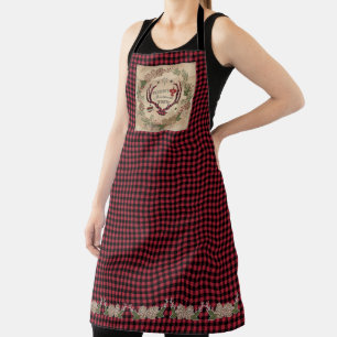 Tablier Lodge Merry Christmas Deer Antler Buffalo Check