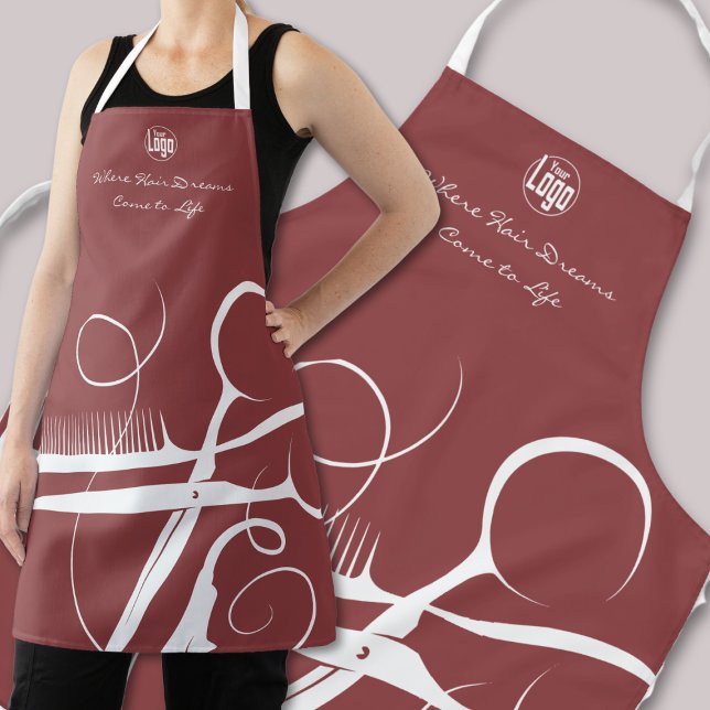 Tablier Logo Blanc Burgundy Personnalisé Motto Hair Tools (Custom Burgundy White Logo Motto Hair Tools Apron)