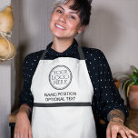 Tablier Logo de l'entreprise promotion noir et blanc<br><div class="desc">Tablier minimaliste de société blanche,  décoré avec des rayures noires et facilement personnalisable avec votre propre logo,  nom/position,  et texte personnalisé en option; parfait pour de nombreuses catégories d'affaires,  comme les coiffeurs,  esthéticiennes,  spas,  fleuristes,  et bien plus encore.</div>