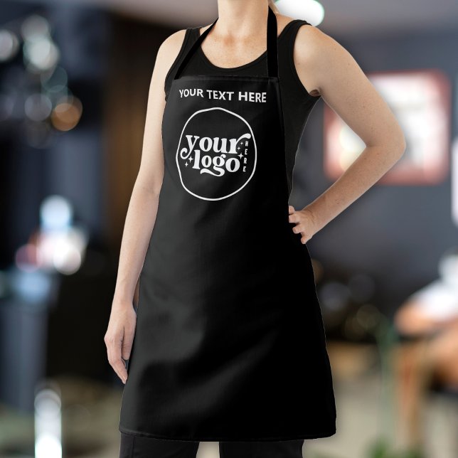 Tablier Logo de l'tablier d'affaires personnalisé en noir (Black Custom Business Apron Logo Text Personalized)