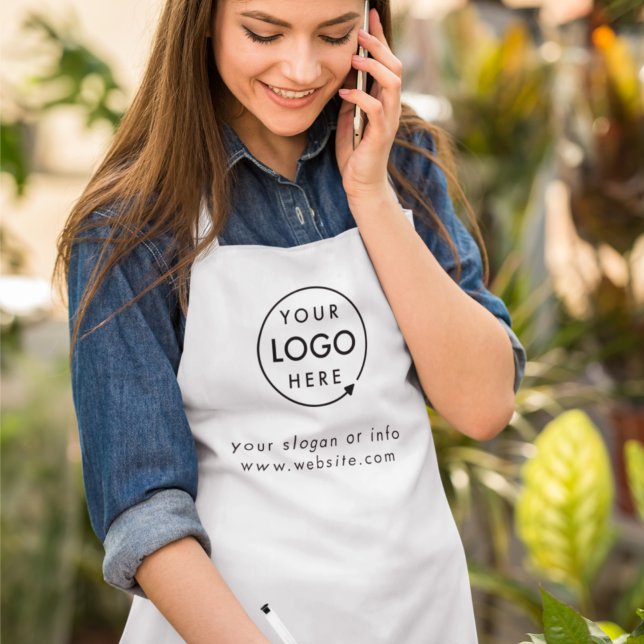 Tablier Logo d'entreprise | Moderne Minimal Simple Blanche (Minimalist company branded aprons for your store or salon team apparel employee brand uniform.)