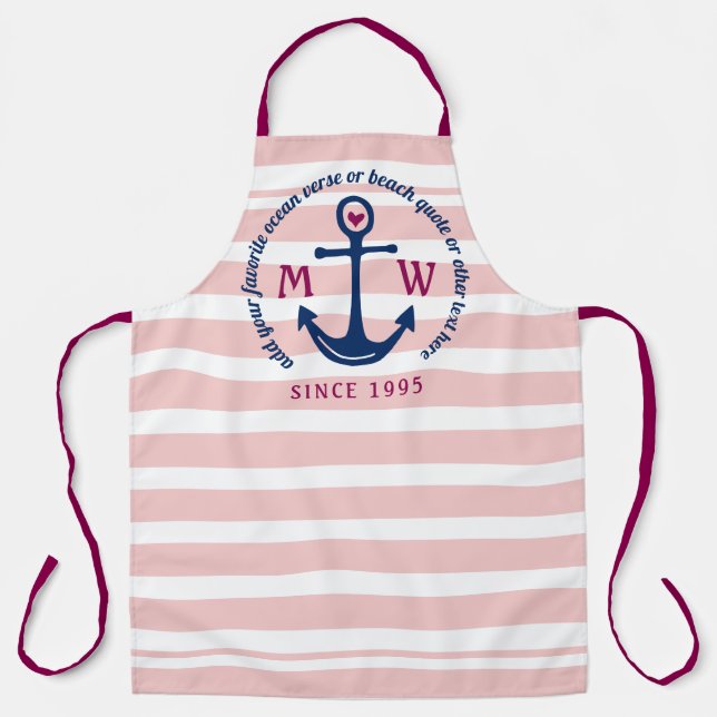 Tablier Logo du monogramme nautique en Ancre rose du coeur (Recto)