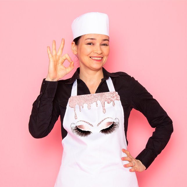 Tablier Logo Eyelashes Boulangerie Restauration Gâteaux Dé (Logo Eyelashes Bakery Catering Cakes Pink Drips Apron)