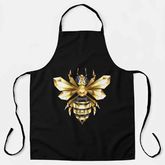 Tablier Logo Faux Gold Foil Bee Polygonal sur Noir (Recto)