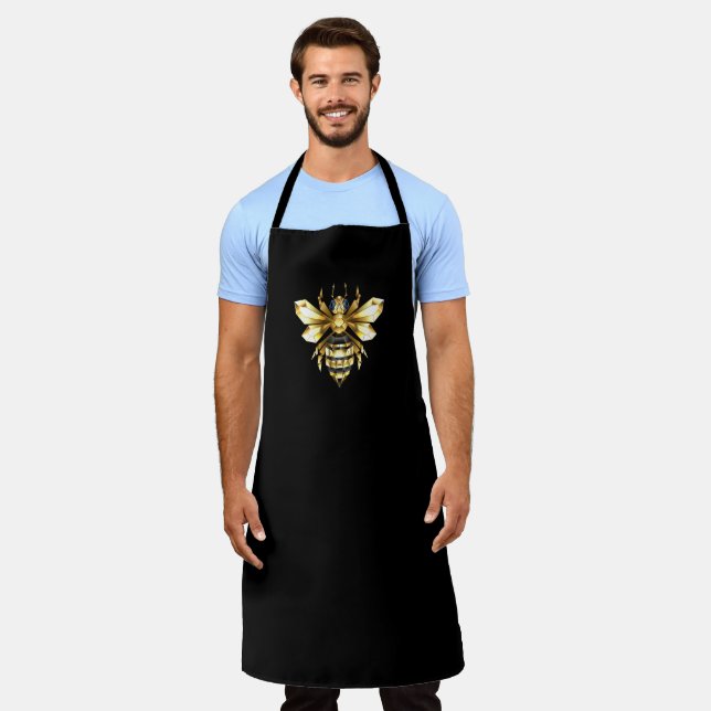Tablier Logo Faux Gold Foil Bee Polygonal sur Noir (Porté)