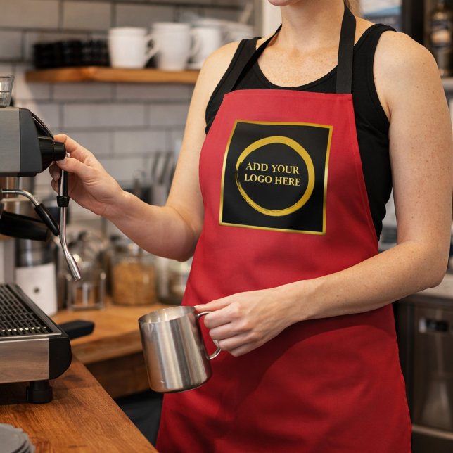 Tablier Logo professionnel rouge cardinal or noir moderne (Modern black gold and cardinal red professional logo apron. Nice apron for your own business.)