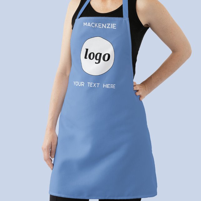 Tablier Logo Simple Avec Marque Entreprise Texte (Logo with custom text blue business promotional branding apron)