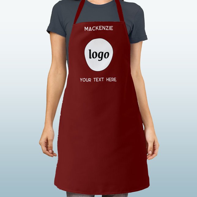 Tablier Logo Simple Avec Texte Marque Commerciale Bordeaux (Simple logo with custom text business branding promotional uniform apron)