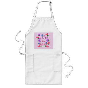 Tablier Long À gauche, Betcha Rose Rouge Bleu Fleurs Apron