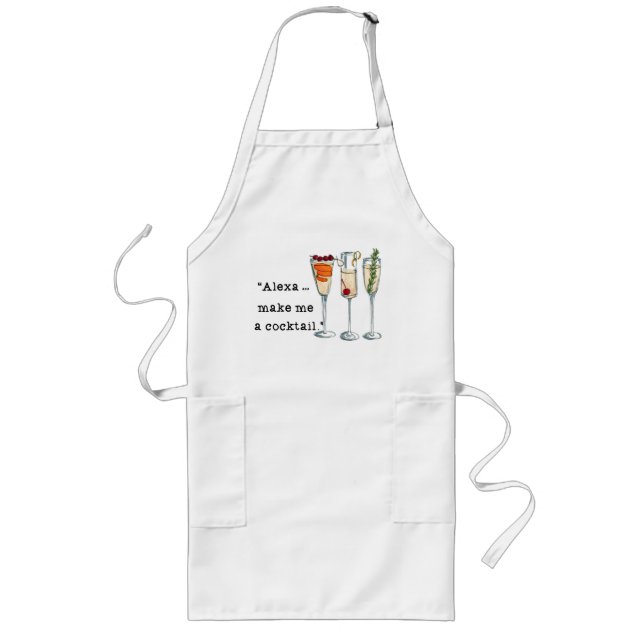 Tablier Long "Alexa...faites mon cocktail " Apron. Cadeau d'ann (Devant)