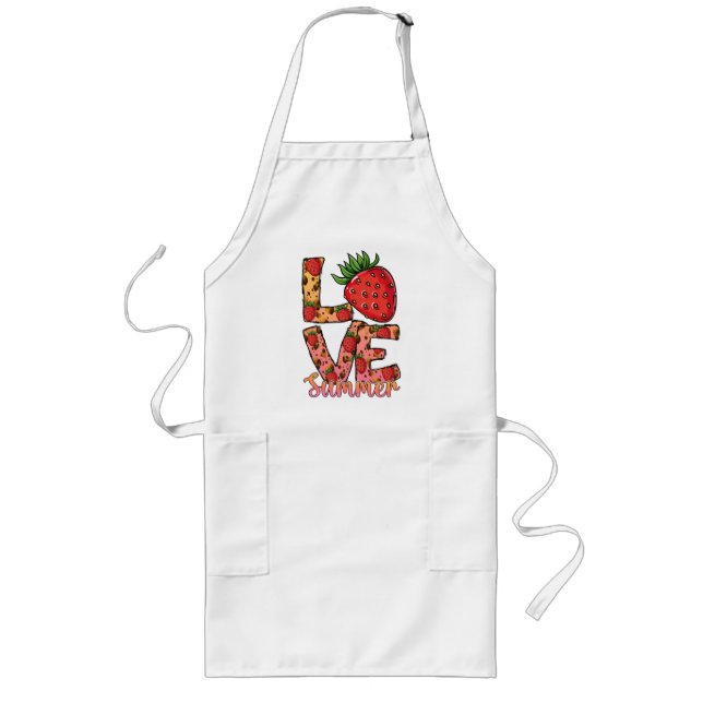 Tablier Long Amour et été | Rose et Brown | Fraise fraîche (Devant)
