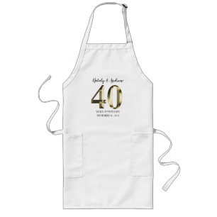 Tablier Long Anniversaire du 40e Mariage d'or métallique