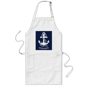 Tablier Long Apron de Ancre bleu marine et blanc marine