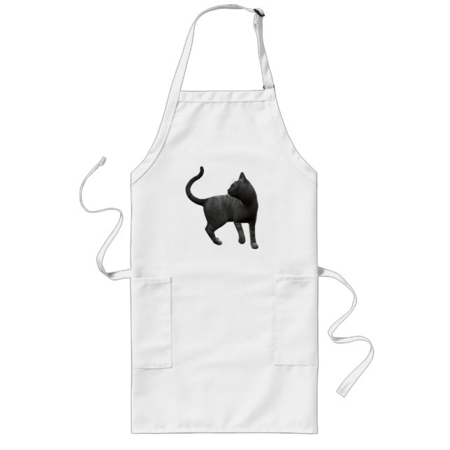 Tablier Long Apron de chat noir malicieux (Devant)