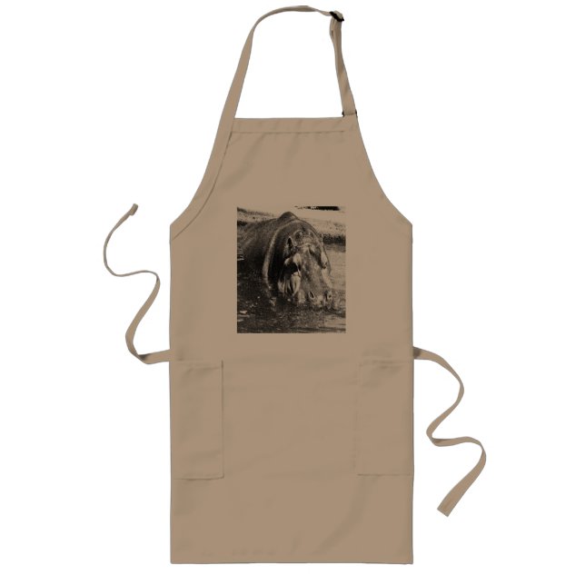 Tablier Long Art hippo noir gris blanc, Apron (Devant)
