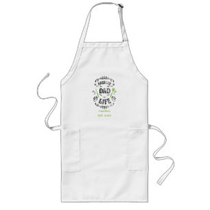 Tablier Long Awesome Papa Vie Personnalisé Nom Long Apron Blanc
