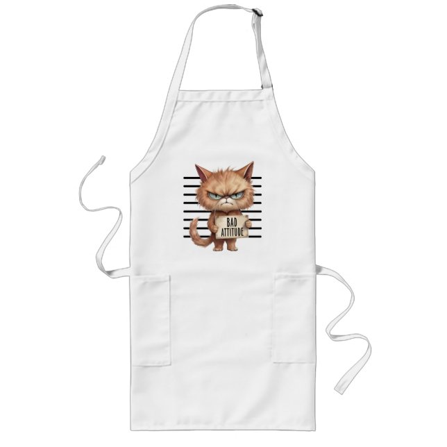 Tablier Long Bad Attitude Chat Mugshot - Drôle Feline Design (Devant)