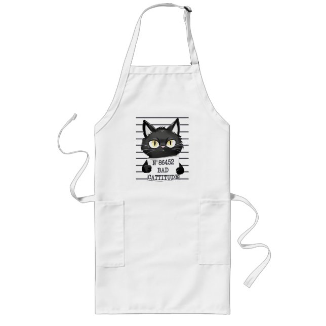 Tablier Long Bad Cattitude - Mugshot de chat noir (Devant)