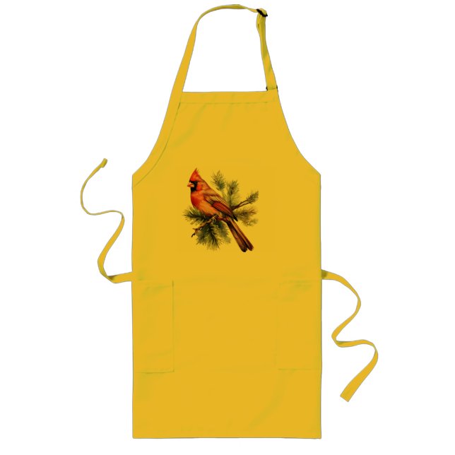 Tablier Long Baies Rouges Vibrantes avec des Feuilles Vertes Lu (Devant)
