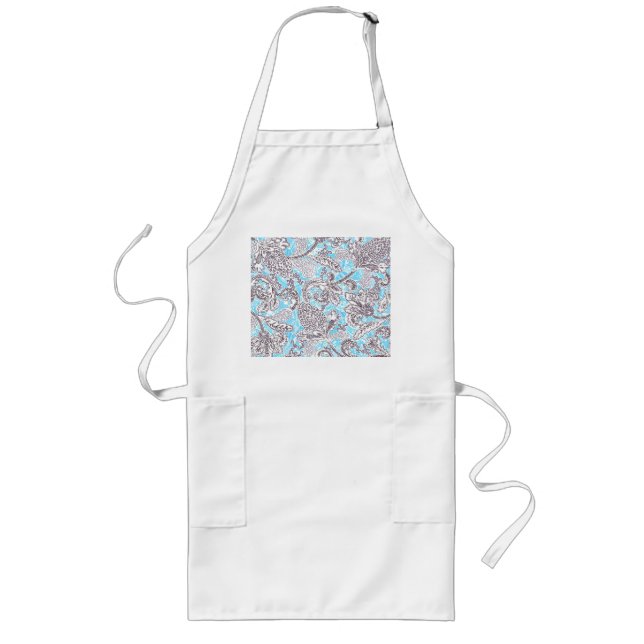 Tablier Long Beau bleu gris classique floral (Devant)