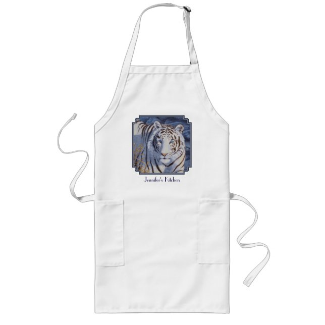 Tablier Long Beau tigre blanc aux yeux bleu cristal (Devant)