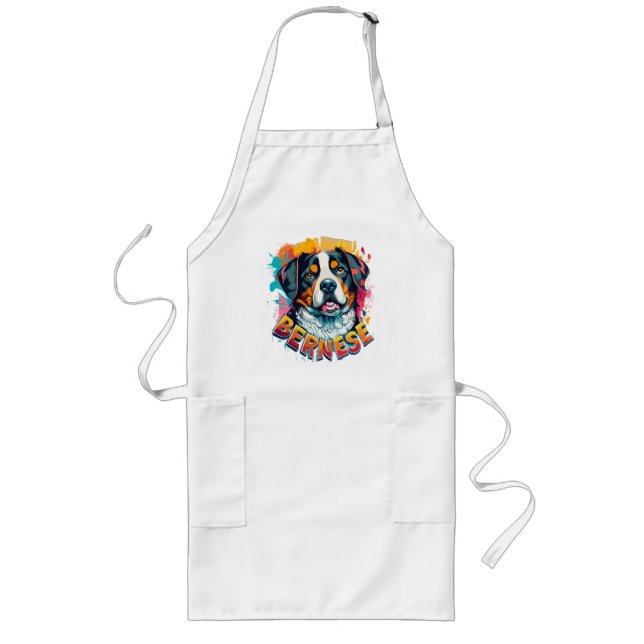 Tablier Long Bernese Mountain Dog Head Vibré couleur éclaboussu (Devant)