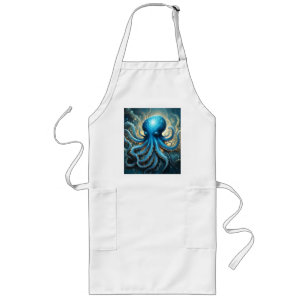 Tablier Long Bleu Octopus Acrylique Abstraite,