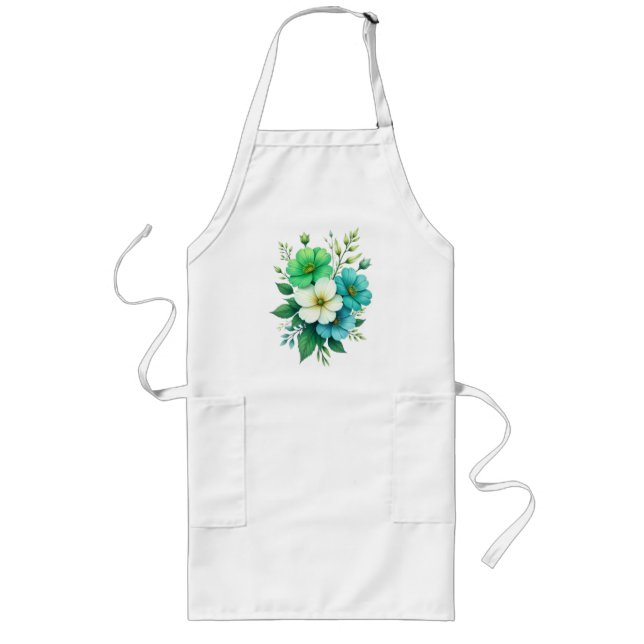 Tablier Long Bouquet de fleurs bleues blanches-57453 (Devant)