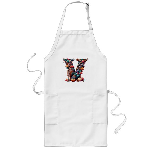 Tablier Long Cadeau de lettre V style d'Action de grâce de dind (Devant)