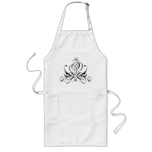 Tablier Long Calligraphie Rose noir