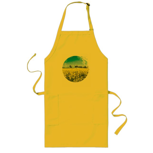 Tablier Long Champ avec fleurs jaunes et ciel bleu (Devant)