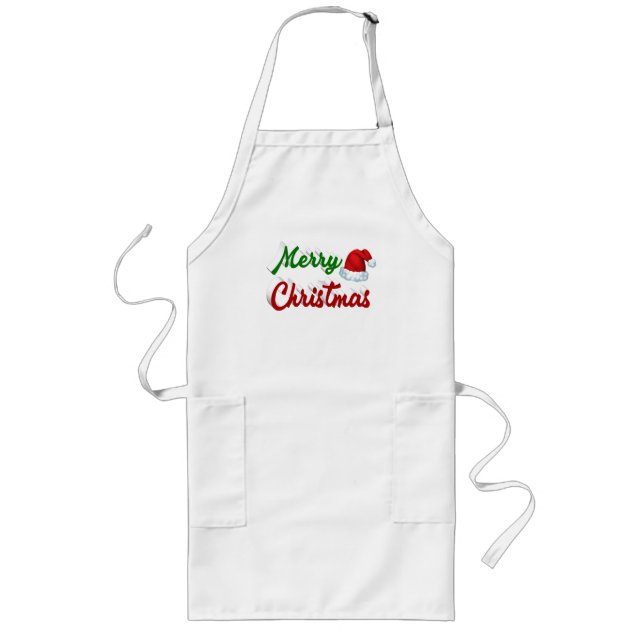 Tablier Long Chapeau de Père Noël Joyeux Noël en rouge et vert (Devant)