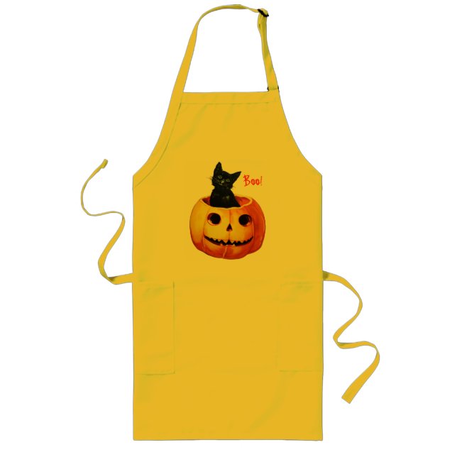 Tablier Long Chat en Citrouille Vintage Halloween Apron (Devant)
