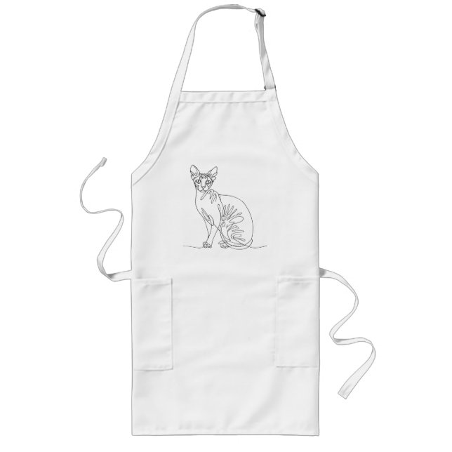 Tablier Long Chat Sphynx Dessiné à la Main - Art en Ligne Minim (Devant)