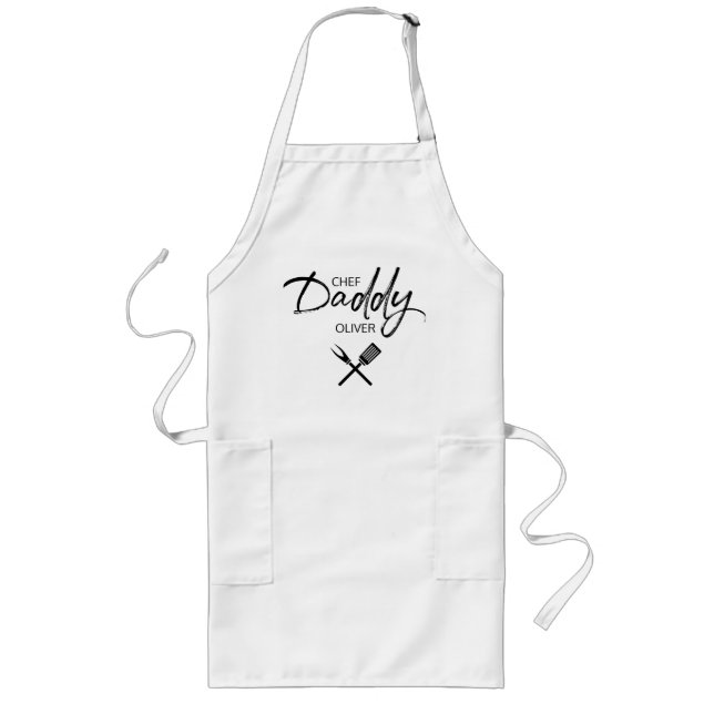 Tablier Long Chef Daddy Script Fête des pères personnalisée (Devant)