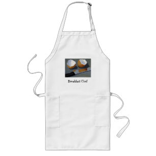 TABLIER LONG CHEF DE PETIT DÉJEUNER : PEINTURE, OEUFS, COUTEAU