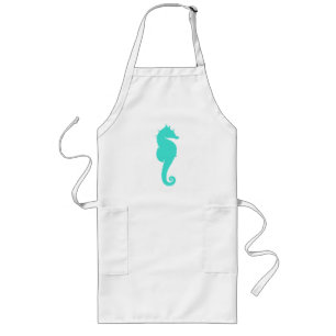 Tablier Long Cheval Marin Turquoise sur Fond Blanc