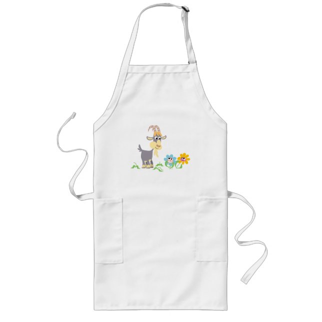 Tablier Long Chèvre mignonne et fleurs de bande dessinée (Devant)