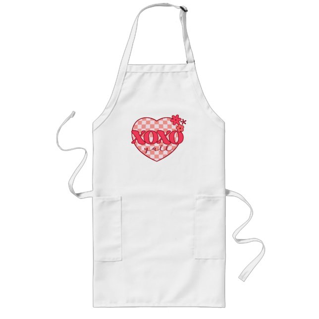 Tablier Long Coeur rose Xoxo Hugs et baisers (Devant)