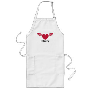 Tablier Long Cœur Rouge Mignon avec des Ailes, Minimaliste, Per