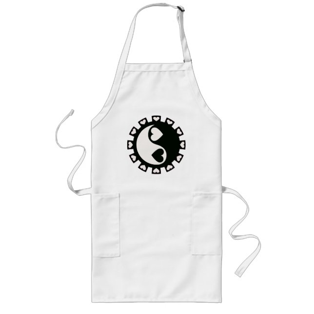 TABLIER LONG COEURS NOIR ET BLANC DE YIN YANG (Devant)