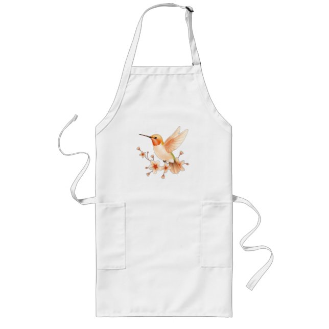 Tablier Long Colibri de Pêche avec motifs floraux (Devant)
