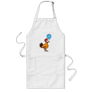 Tablier Long Coq de dessin animé tenant un ballon bleu